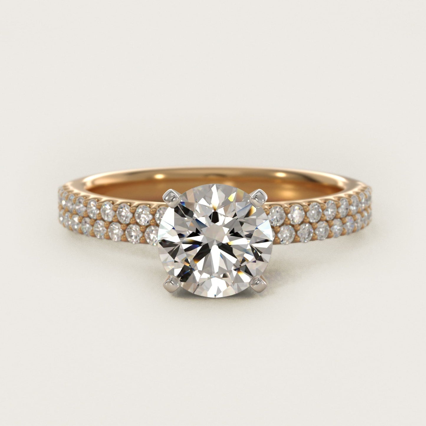 Petite Double Row Diamond Engagement Ring in 18k Yellow Gold - Round Center