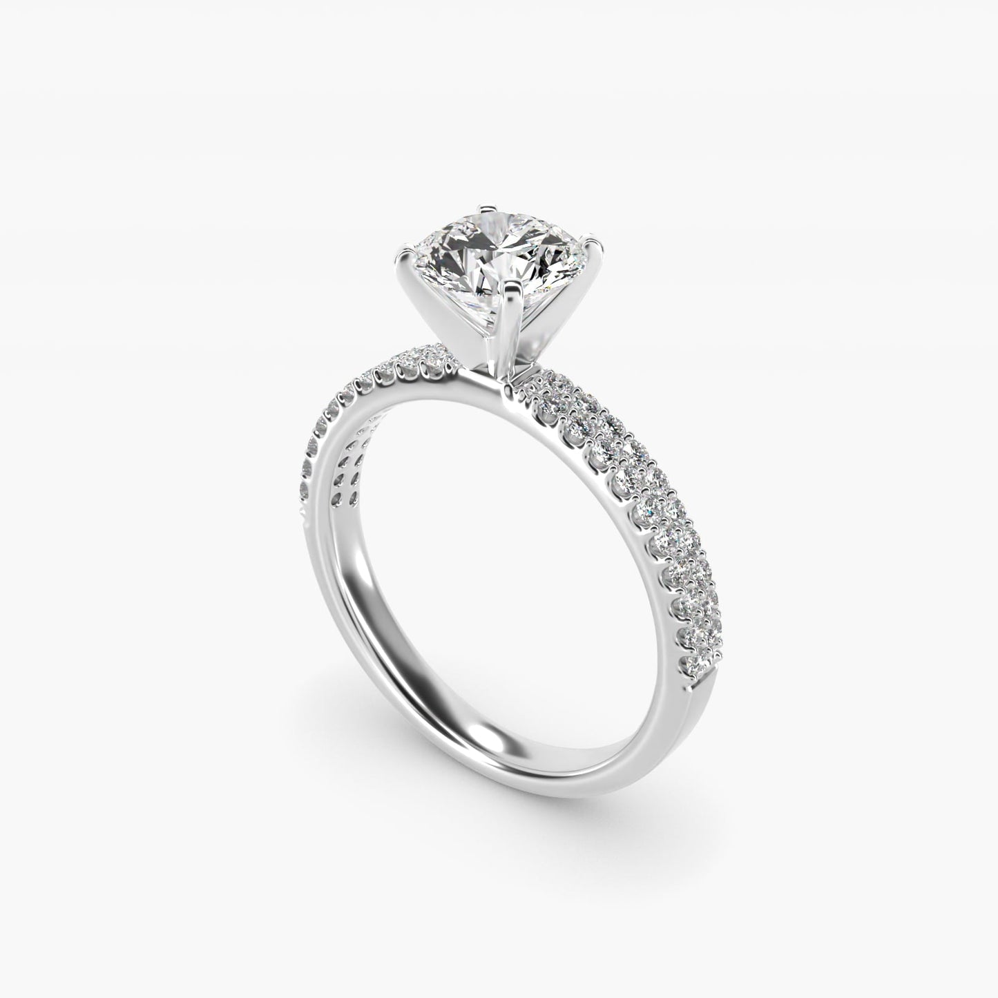 Petite Double Row Diamond Engagement Ring in Platinum - Round Center