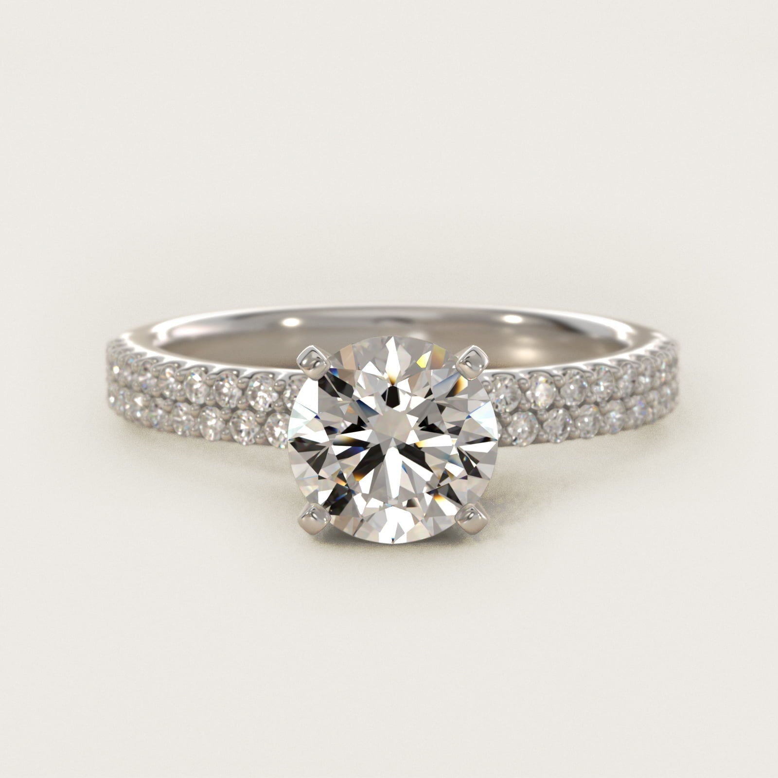 Petite Double Row Diamond Engagement Ring in Platinum - Round Center