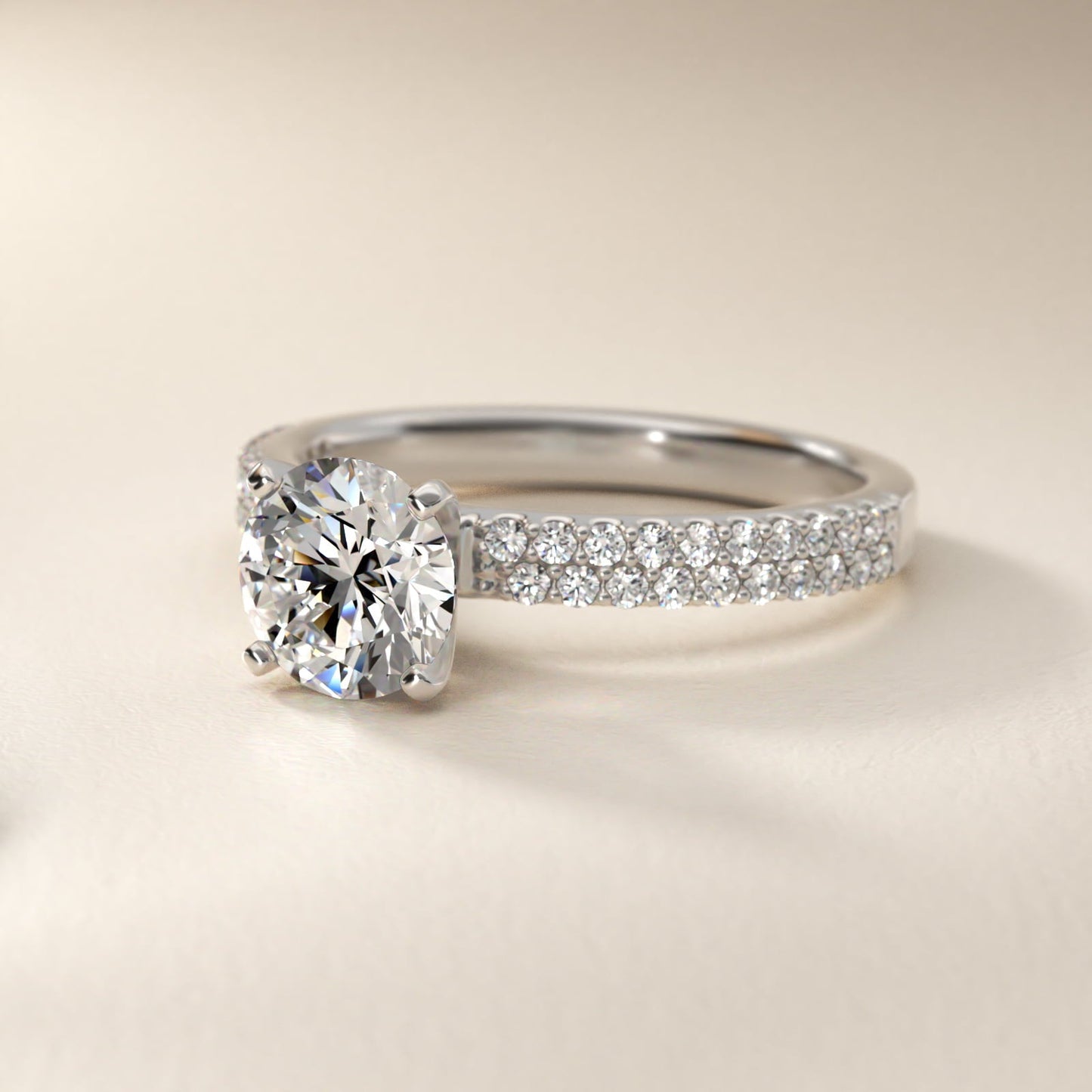 Petite Double Row Diamond Engagement Ring in Platinum - Round Center