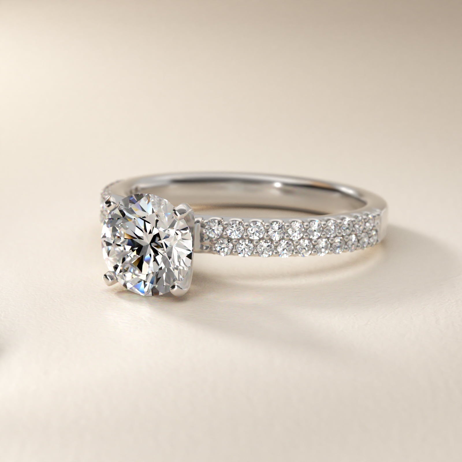 Petite Double Row Diamond Engagement Ring in Platinum - Round Center