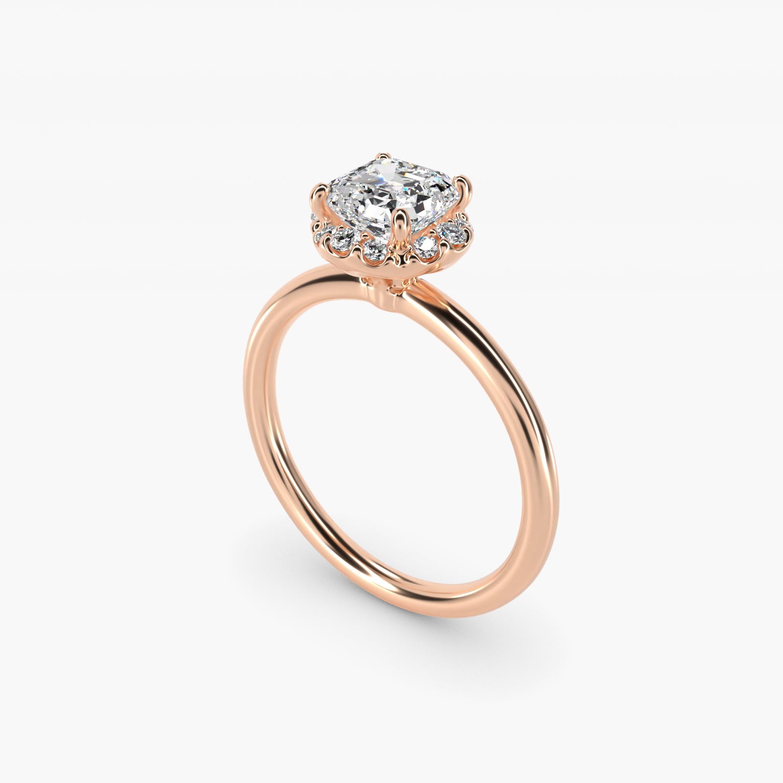 Petite Floral Halo Diamond Engagement Ring in 14k Rose Gold (1/10 ct. tw.) - Asscher Center