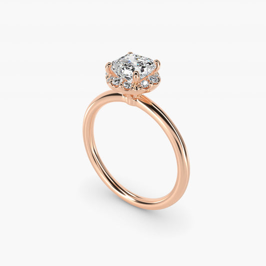 Petite Floral Halo Diamond Engagement Ring in 14k Rose Gold (1/10 ct. tw.) - Asscher Center