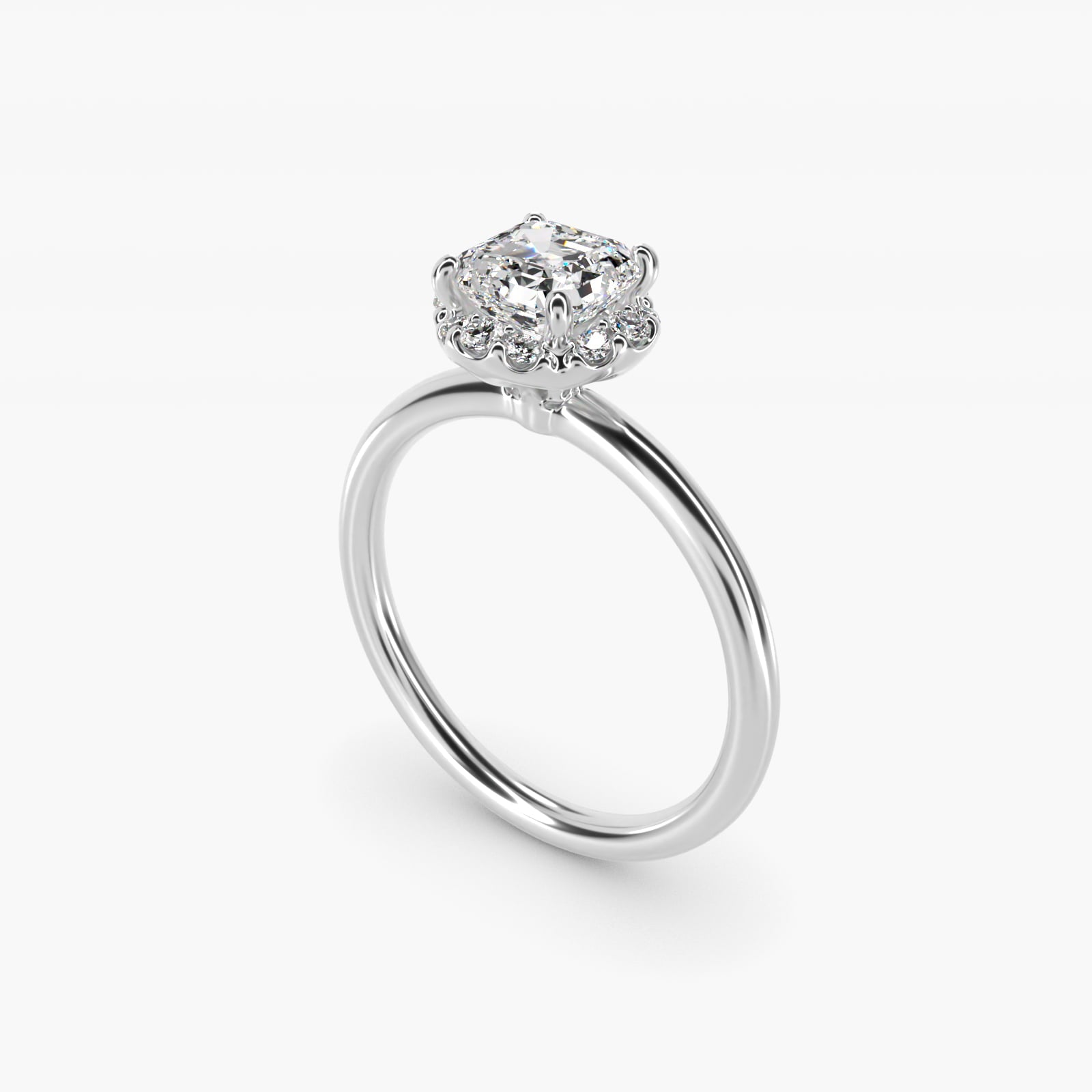 Petite Floral Halo Diamond Engagement Ring in 14k White Gold (1/10 ct. tw.) - Asscher Center