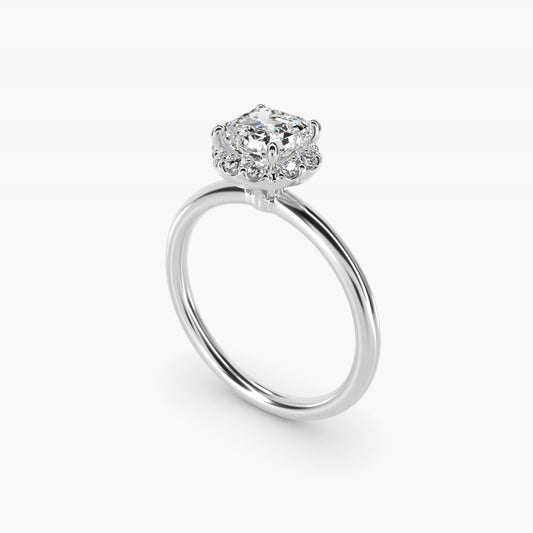 Petite Floral Halo Diamond Engagement Ring in 14k White Gold (1/10 ct. tw.) - Asscher Center