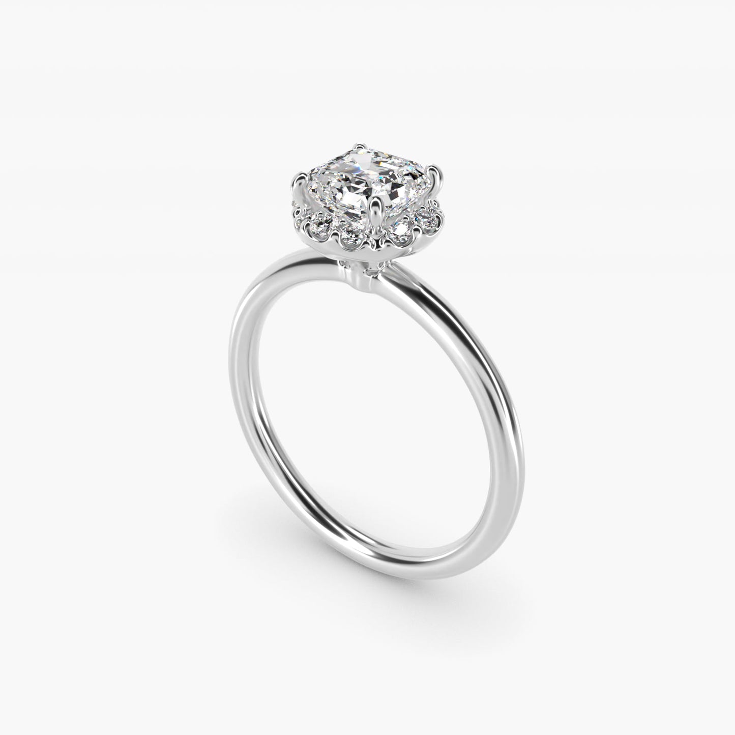 Petite Floral Halo Diamond Engagement Ring in 18k White Gold (1/10 ct. tw.) - Asscher Center