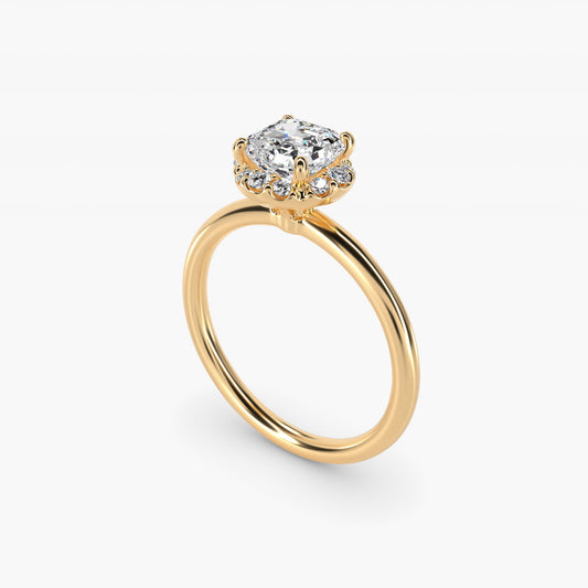 Petite Floral Halo Diamond Engagement Ring in 14k Yellow Gold (1/10 ct. tw.) - Asscher Center