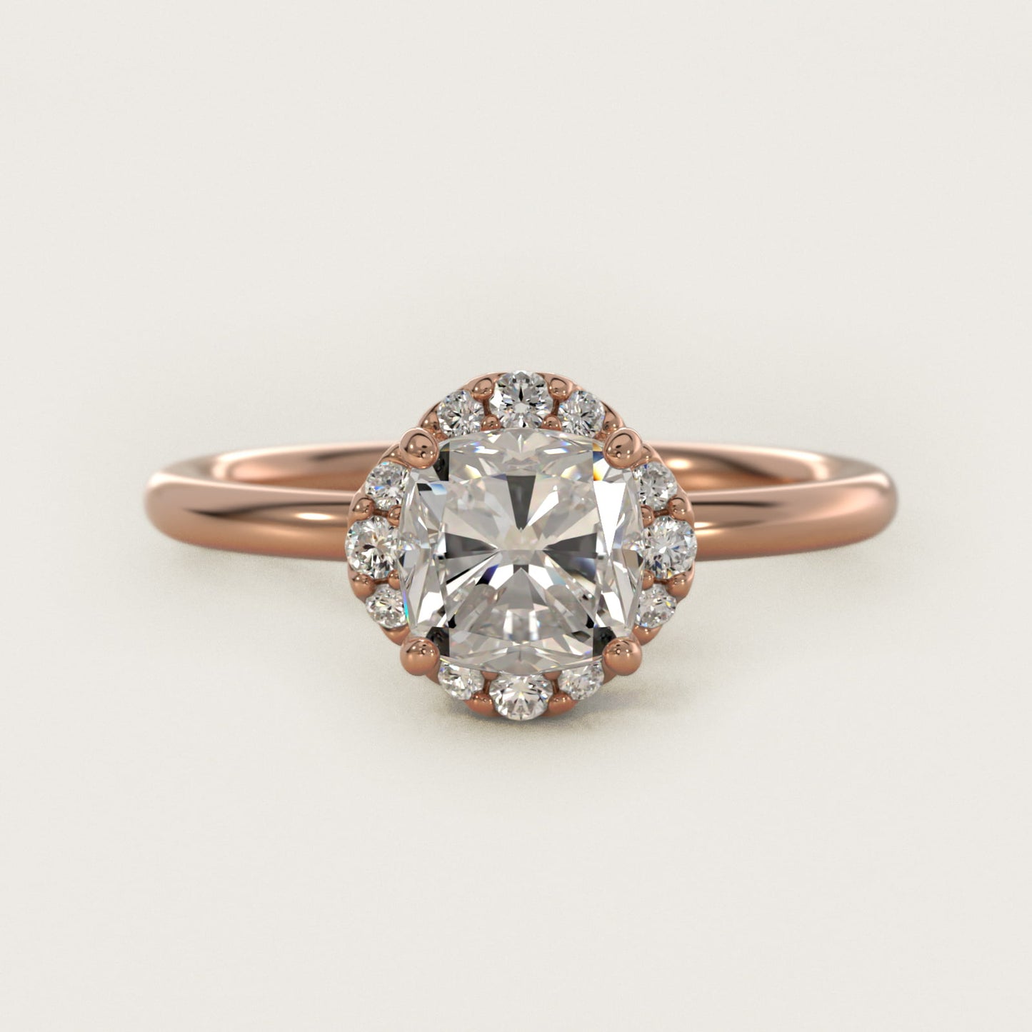 Petite Floral Halo Diamond Engagement Ring in 14k Rose Gold (1/10 ct. tw.) - Cushion Center
