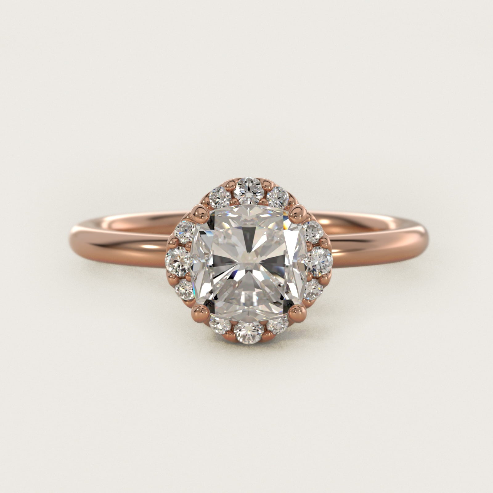 Petite Floral Halo Diamond Engagement Ring in 18k Rose Gold (1/10 ct. tw.) - Cushion Center