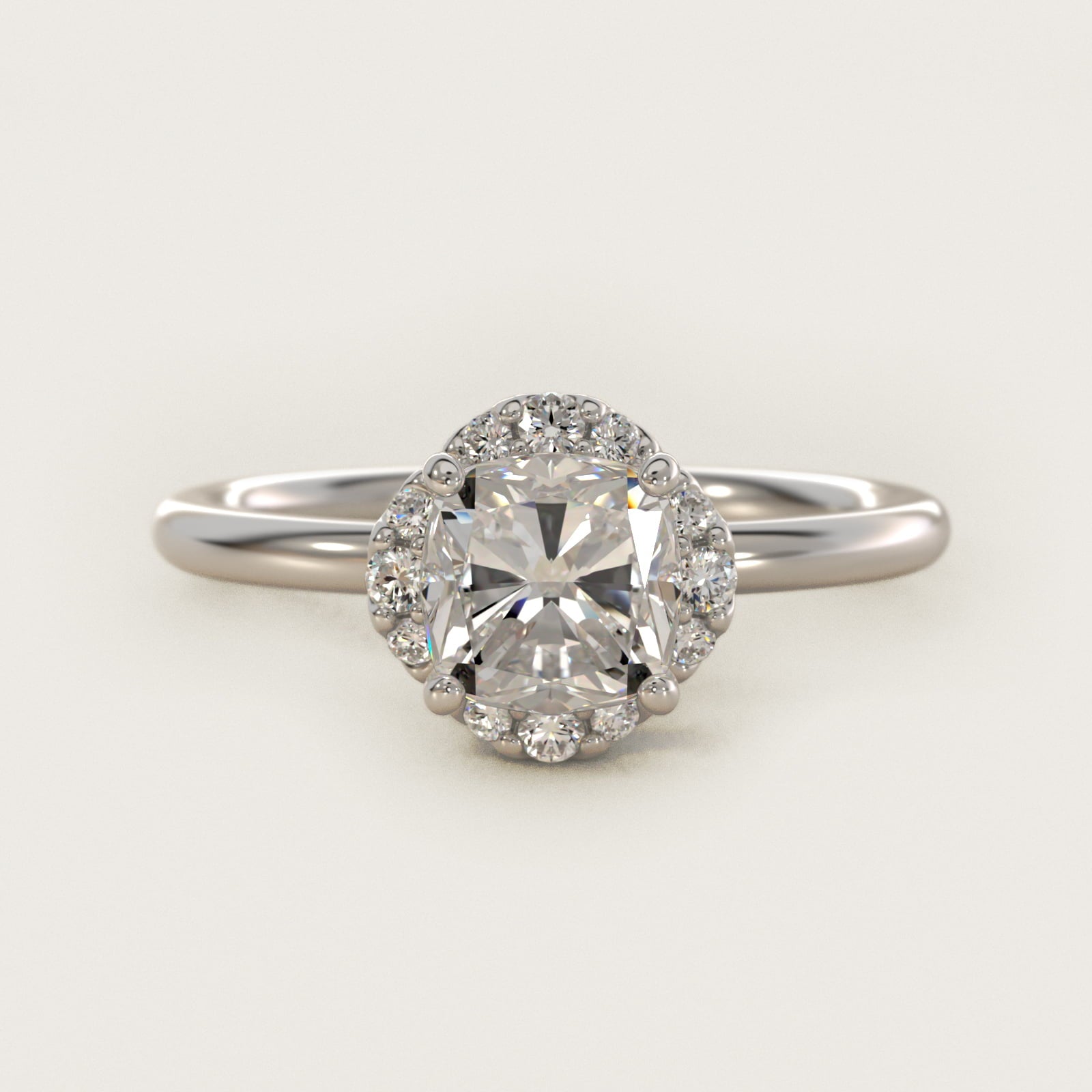 Petite Floral Halo Diamond Engagement Ring in 18k White Gold (1/10 ct. tw.) - Cushion Center