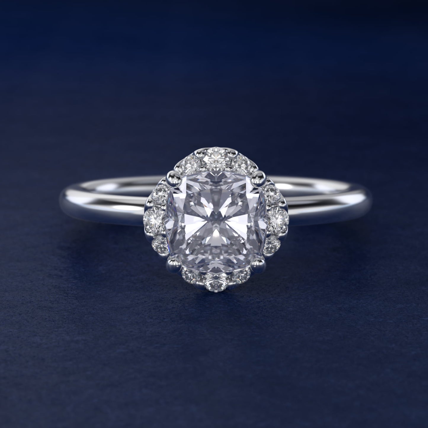Petite Floral Halo Diamond Engagement Ring in Platinum (1/10 ct. tw.) - Cushion Center