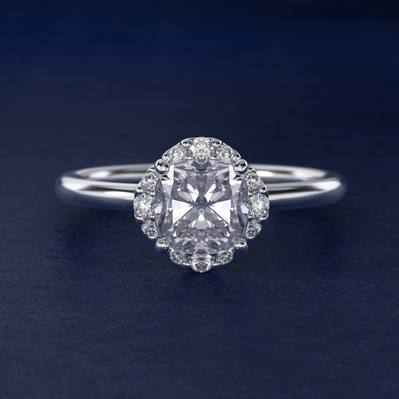 Petite Floral Halo Diamond Engagement Ring in Platinum (1/10 ct. tw.) - Cushion Center