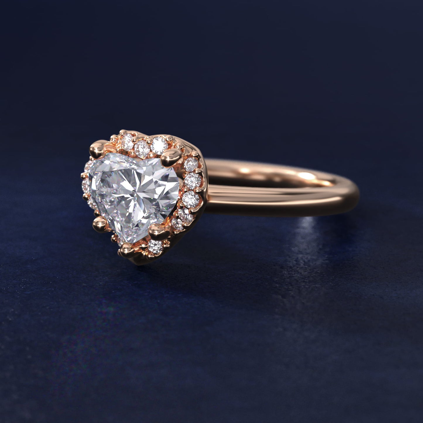 Petite Floral Halo Diamond Engagement Ring in 14k Rose Gold (1/10 ct. tw.) - Heart Center