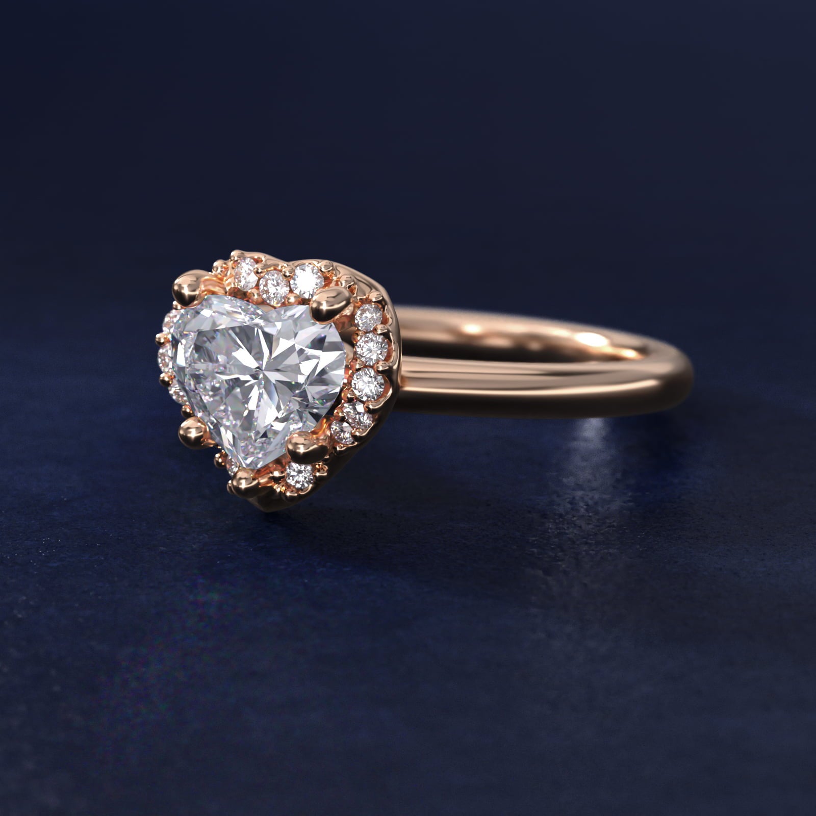 Petite Floral Halo Diamond Engagement Ring in 14k Rose Gold (1/10 ct. tw.) - Heart Center