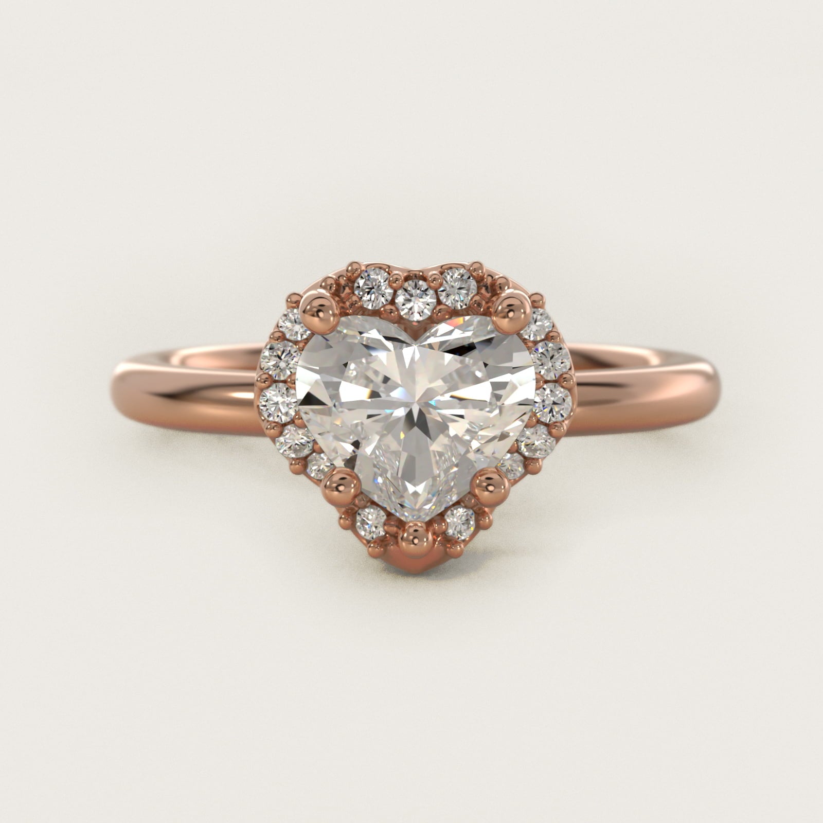 Petite Floral Halo Diamond Engagement Ring in 14k Rose Gold (1/10 ct. tw.) - Heart Center