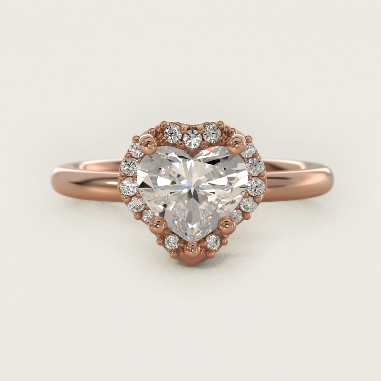 Petite Floral Halo Diamond Engagement Ring in 18k Rose Gold (1/10 ct. tw.) - Heart Center