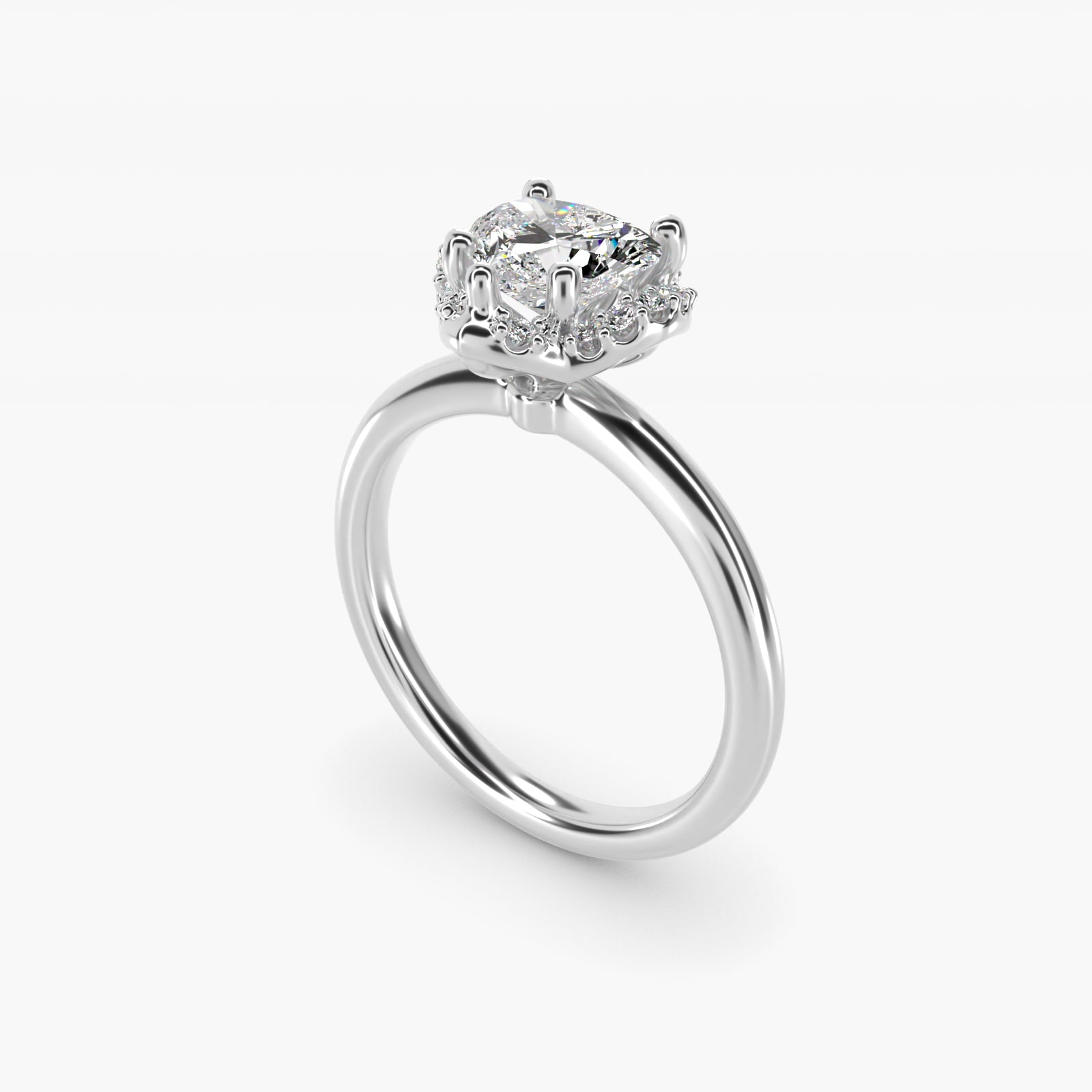 Petite Floral Halo Diamond Engagement Ring in 18k White Gold (1/10 ct. tw.) - Heart Center