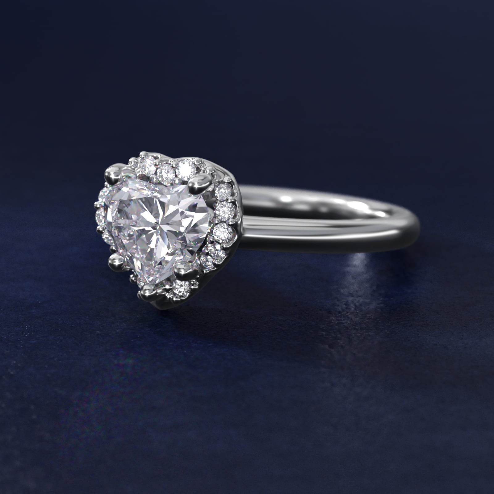 Petite Floral Halo Diamond Engagement Ring in 14k White Gold (1/10 ct. tw.) - Heart Center