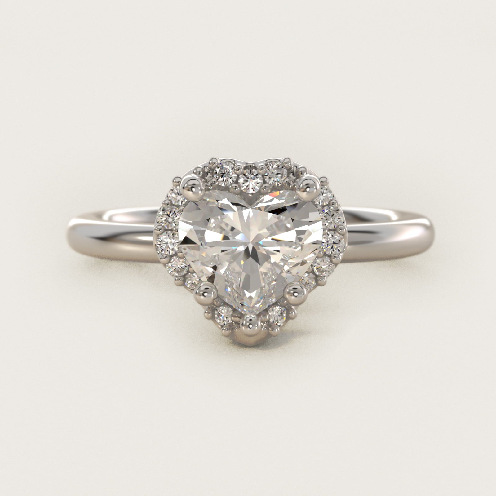 Petite Floral Halo Diamond Engagement Ring in 14k White Gold (1/10 ct. tw.) - Heart Center