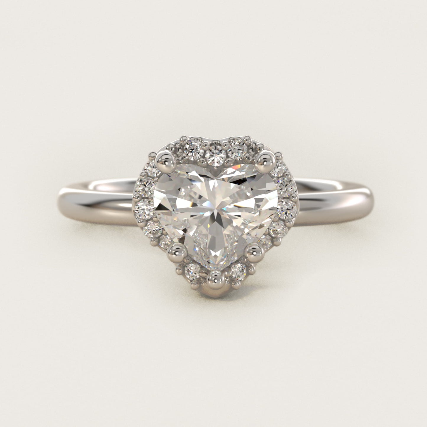 Petite Floral Halo Diamond Engagement Ring in 18k White Gold (1/10 ct. tw.) - Heart Center