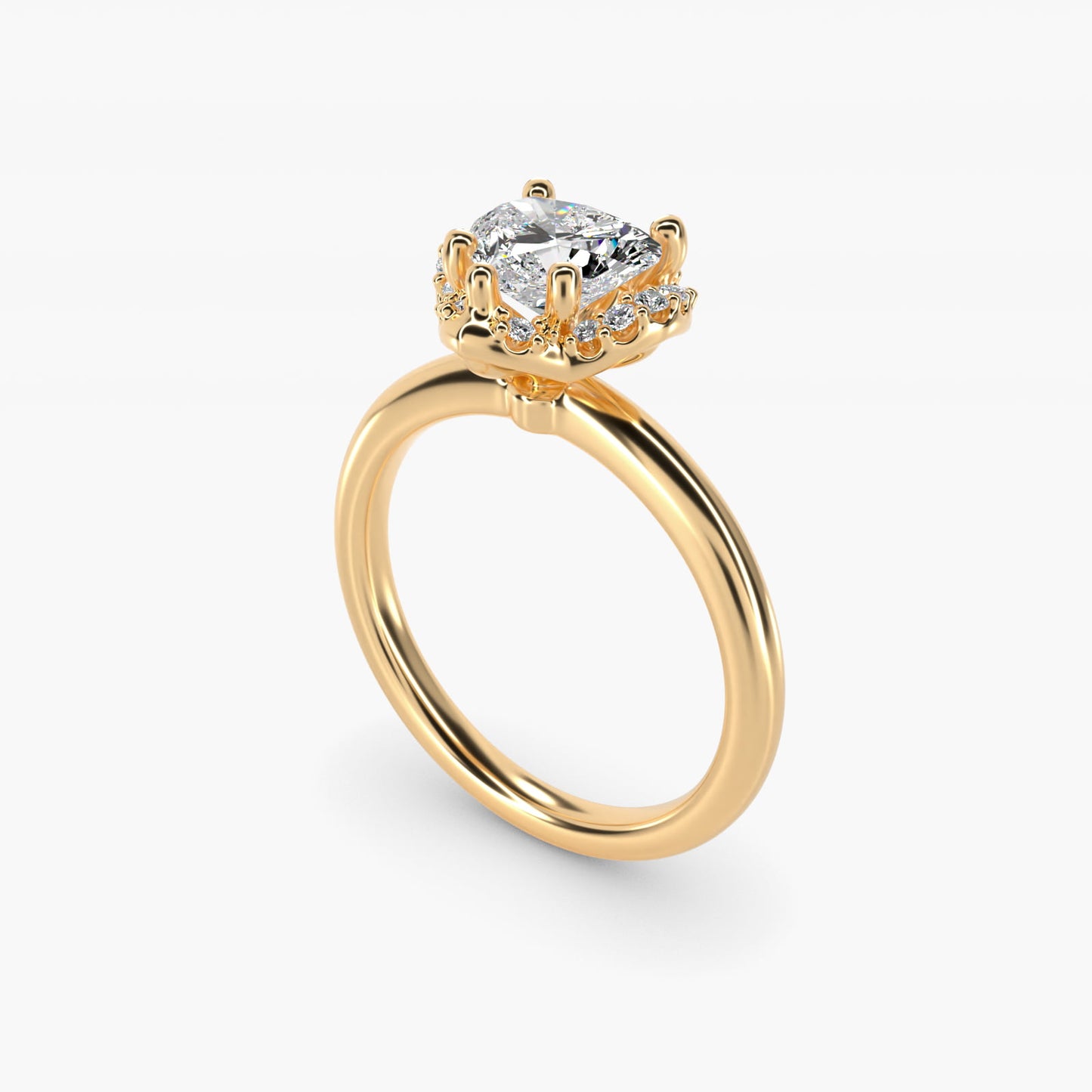 Petite Floral Halo Diamond Engagement Ring in 14k Yellow Gold (1/10 ct. tw.) - Heart Center