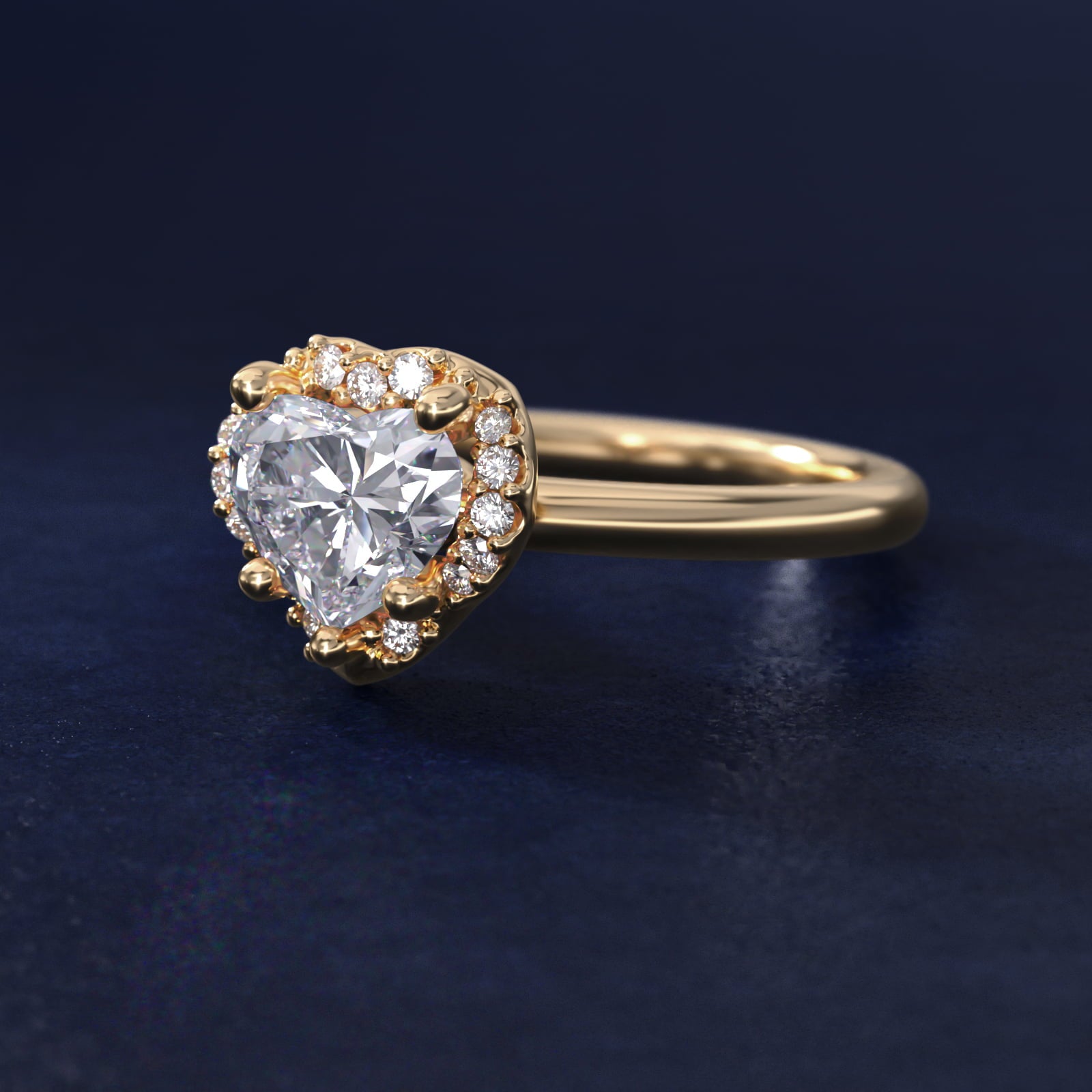 Petite Floral Halo Diamond Engagement Ring in 14k Yellow Gold (1/10 ct. tw.) - Heart Center