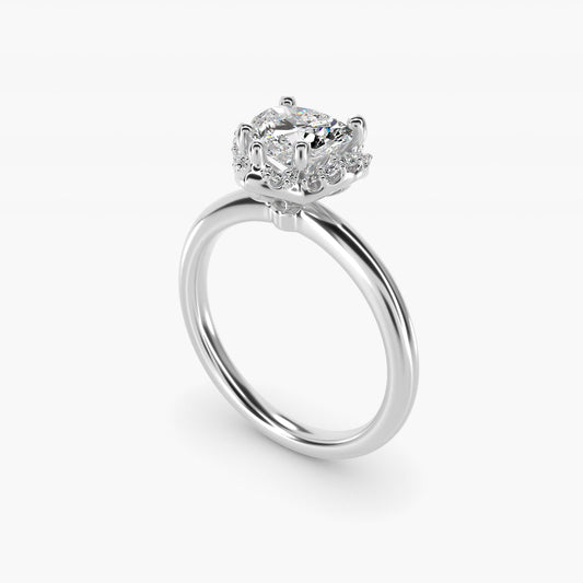 Petite Floral Halo Diamond Engagement Ring in Platinum (1/10 ct. tw.) - Heart Center