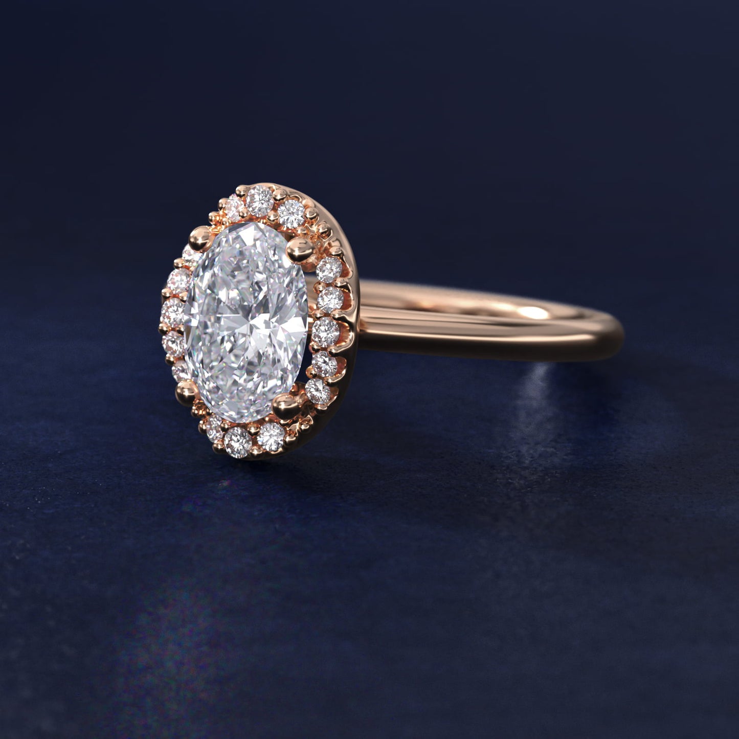 Petite Floral Halo Diamond Engagement Ring in 14k Rose Gold (1/10 ct. tw.) - Oval Center