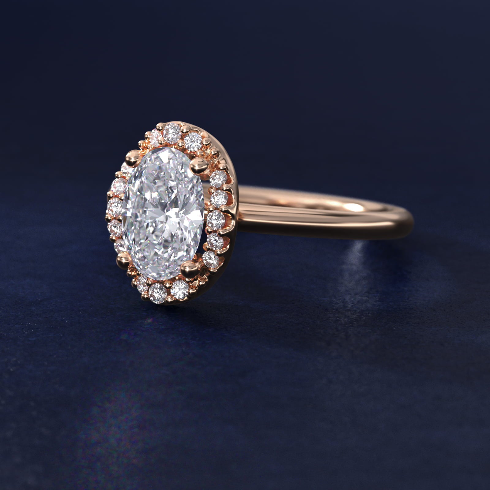 Petite Floral Halo Diamond Engagement Ring in 14k Rose Gold (1/10 ct. tw.) - Oval Center