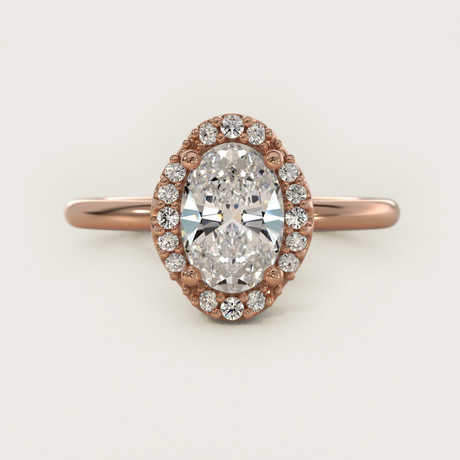 Petite Floral Halo Diamond Engagement Ring in 18k Rose Gold (1/10 ct. tw.) - Oval Center