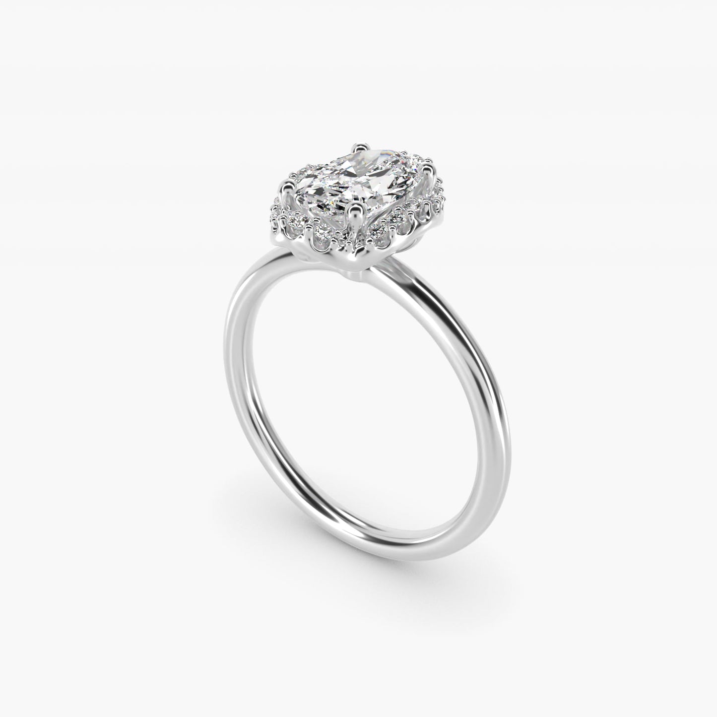 Petite Floral Halo Diamond Engagement Ring in 14k White Gold (1/10 ct. tw.) - Oval Center