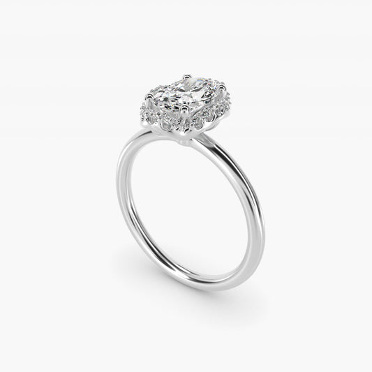 Petite Floral Halo Diamond Engagement Ring in 14k White Gold (1/10 ct. tw.) - Oval Center