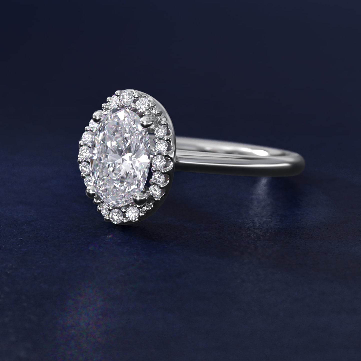 Petite Floral Halo Diamond Engagement Ring in 14k White Gold (1/10 ct. tw.) - Oval Center