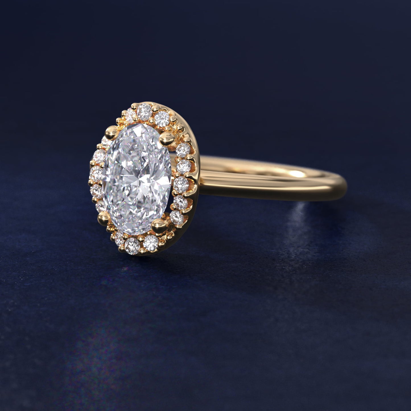 Petite Floral Halo Diamond Engagement Ring in 14k Yellow Gold (1/10 ct. tw.) - Oval Center