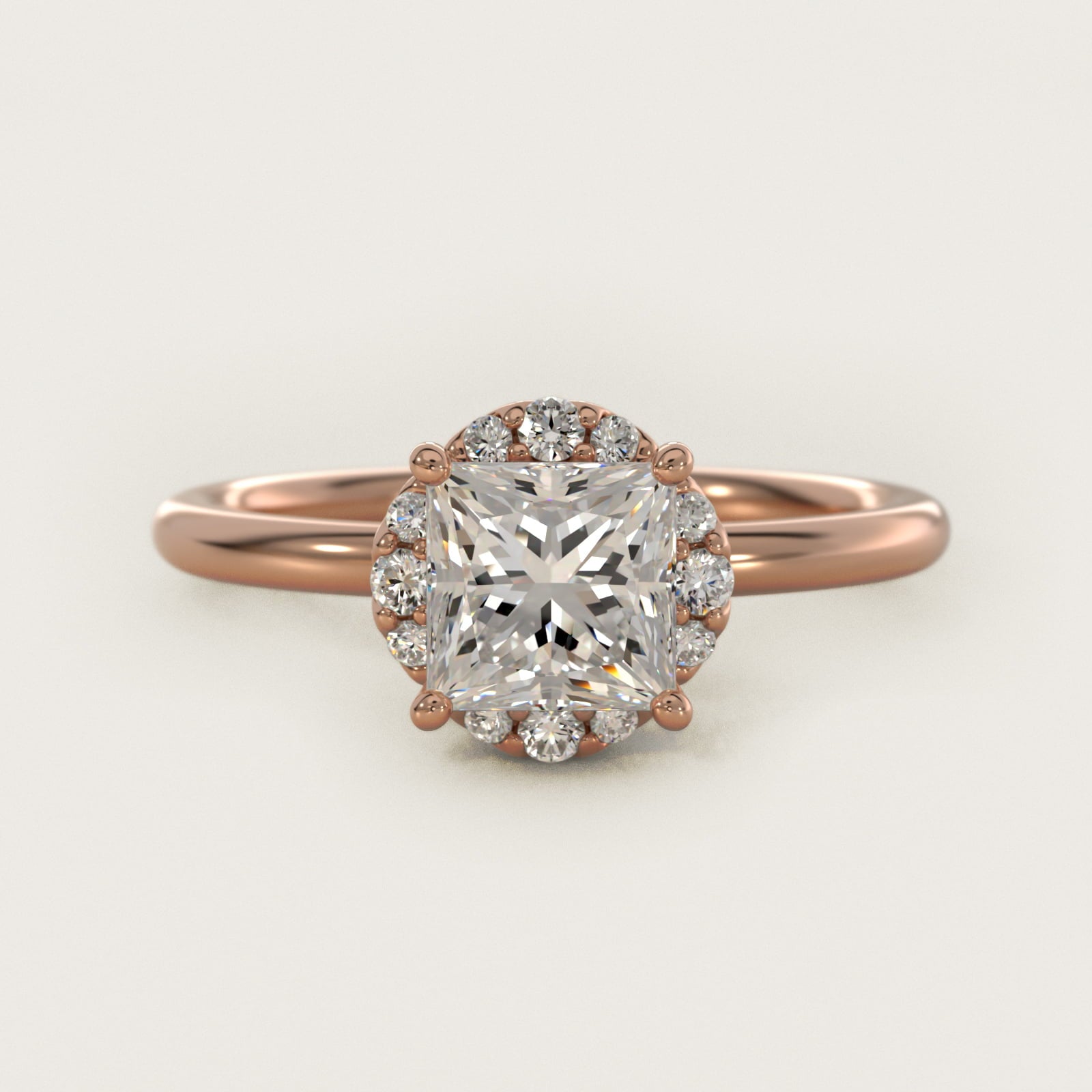 Petite Floral Halo Diamond Engagement Ring in 14k Rose Gold (1/10 ct. tw.) - Princess Center