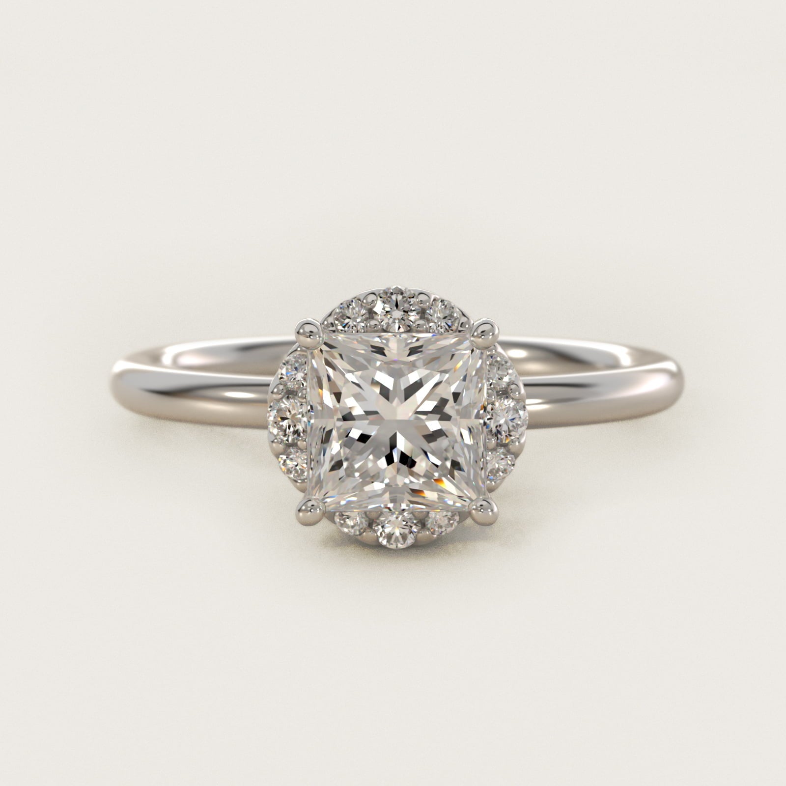 Petite Floral Halo Diamond Engagement Ring in 18k White Gold (1/10 ct. tw.) - Princess Center
