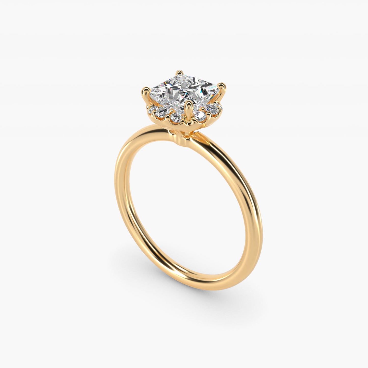 Petite Floral Halo Diamond Engagement Ring in 18k Yellow Gold (1/10 ct. tw.) - Princess Center
