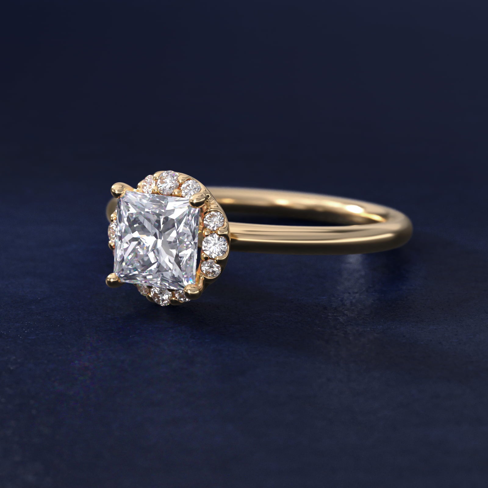 Petite Floral Halo Diamond Engagement Ring in 14k Yellow Gold (1/10 ct. tw.) - Princess Center