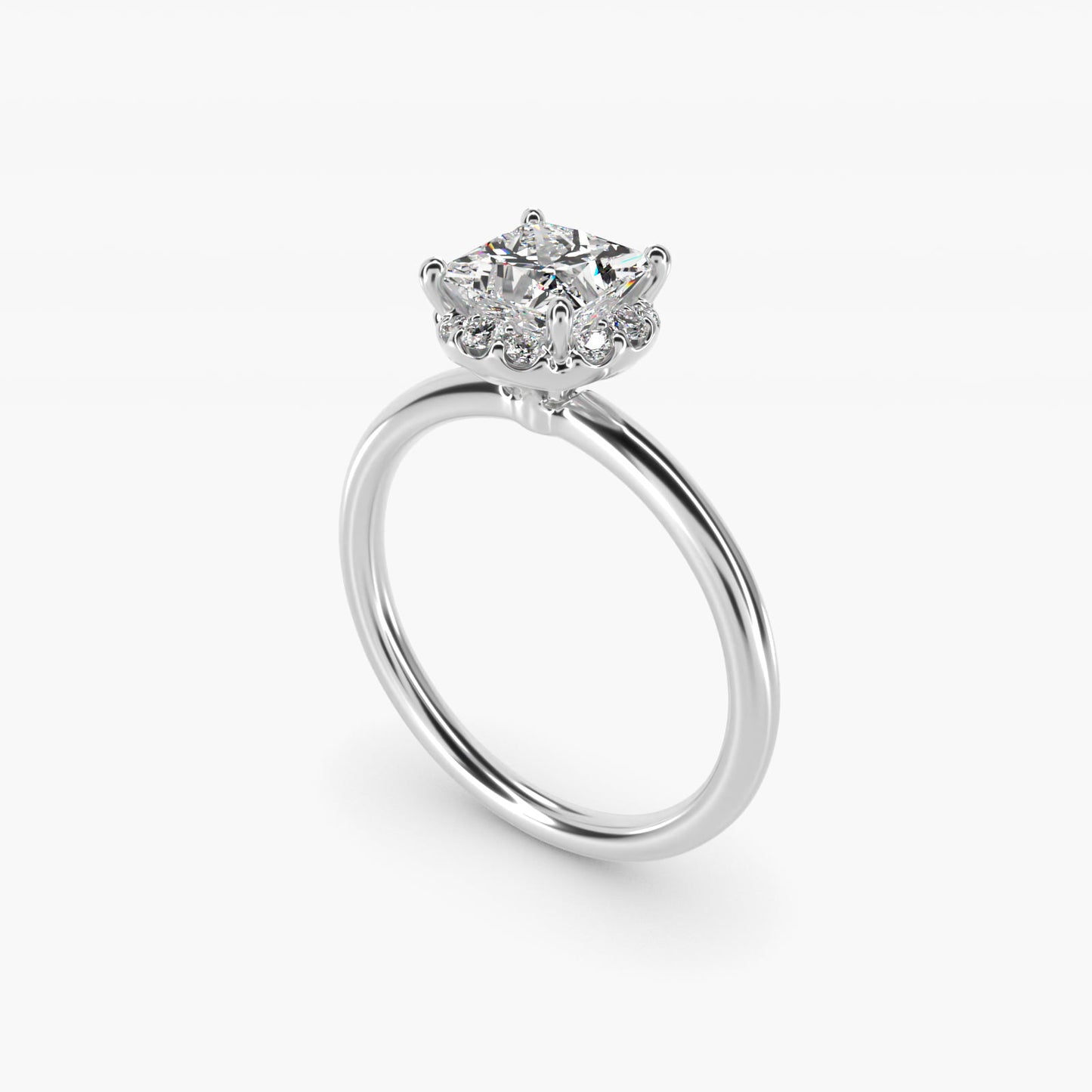 Petite Floral Halo Diamond Engagement Ring in Platinum (1/10 ct. tw.) - Princess Center