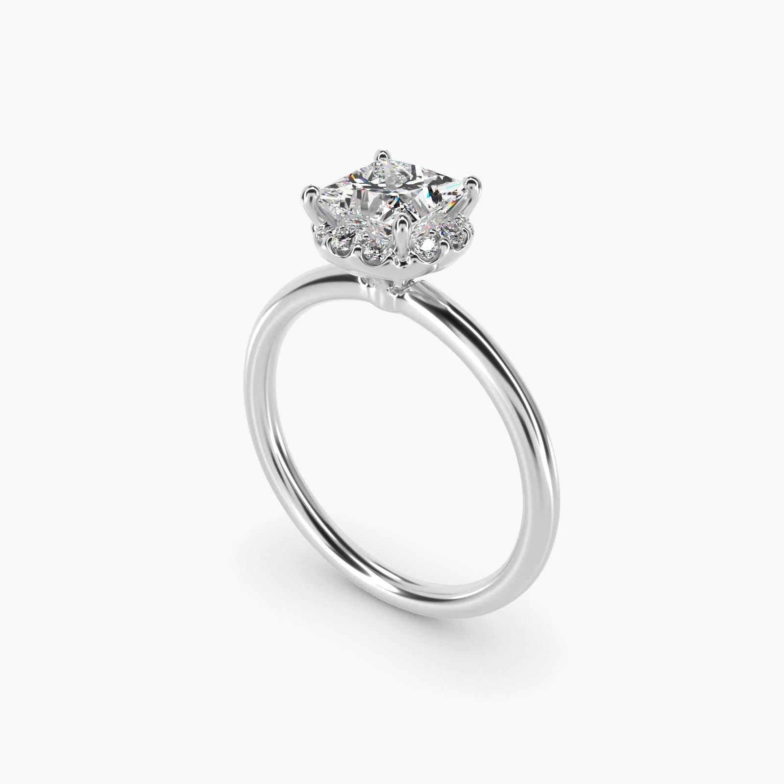 Petite Floral Halo Diamond Engagement Ring in Platinum (1/10 ct. tw.) - Princess Center