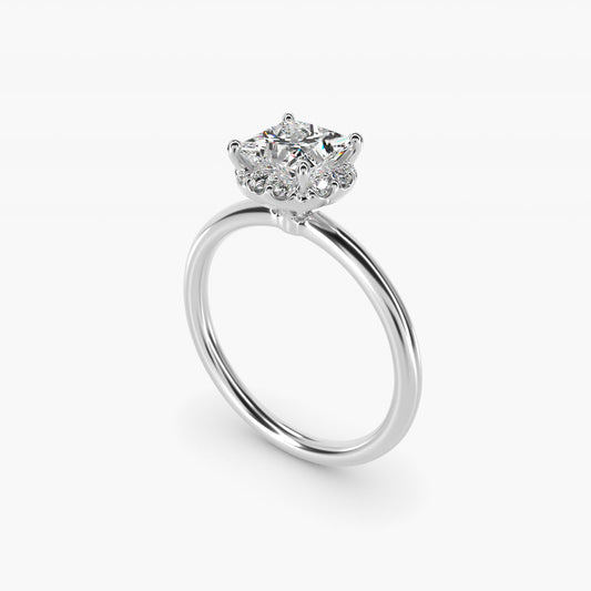 Petite Floral Halo Diamond Engagement Ring in Platinum (1/10 ct. tw.) - Princess Center