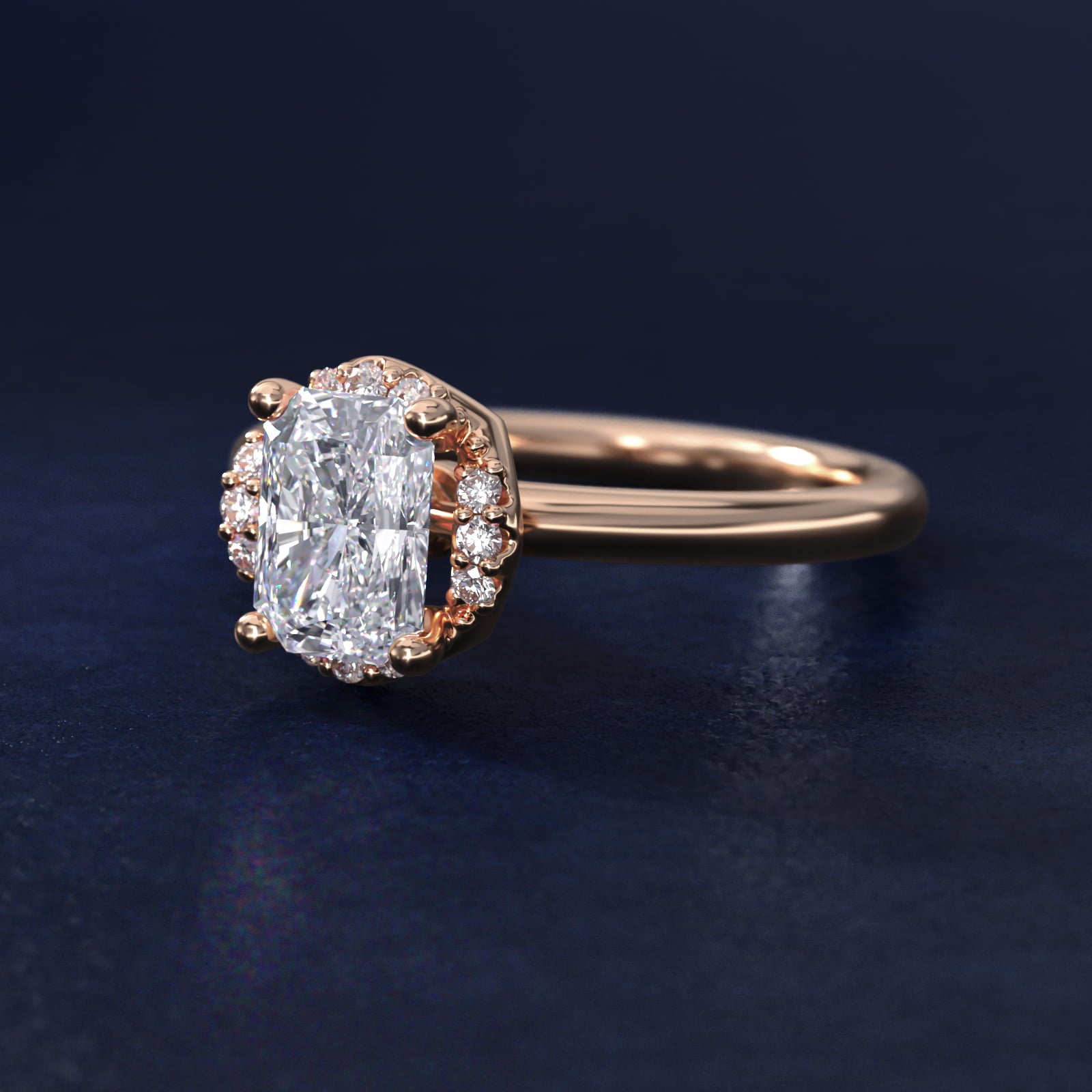 Petite Floral Halo Diamond Engagement Ring in 18k Rose Gold (1/10 ct. tw.) - Radiant Center