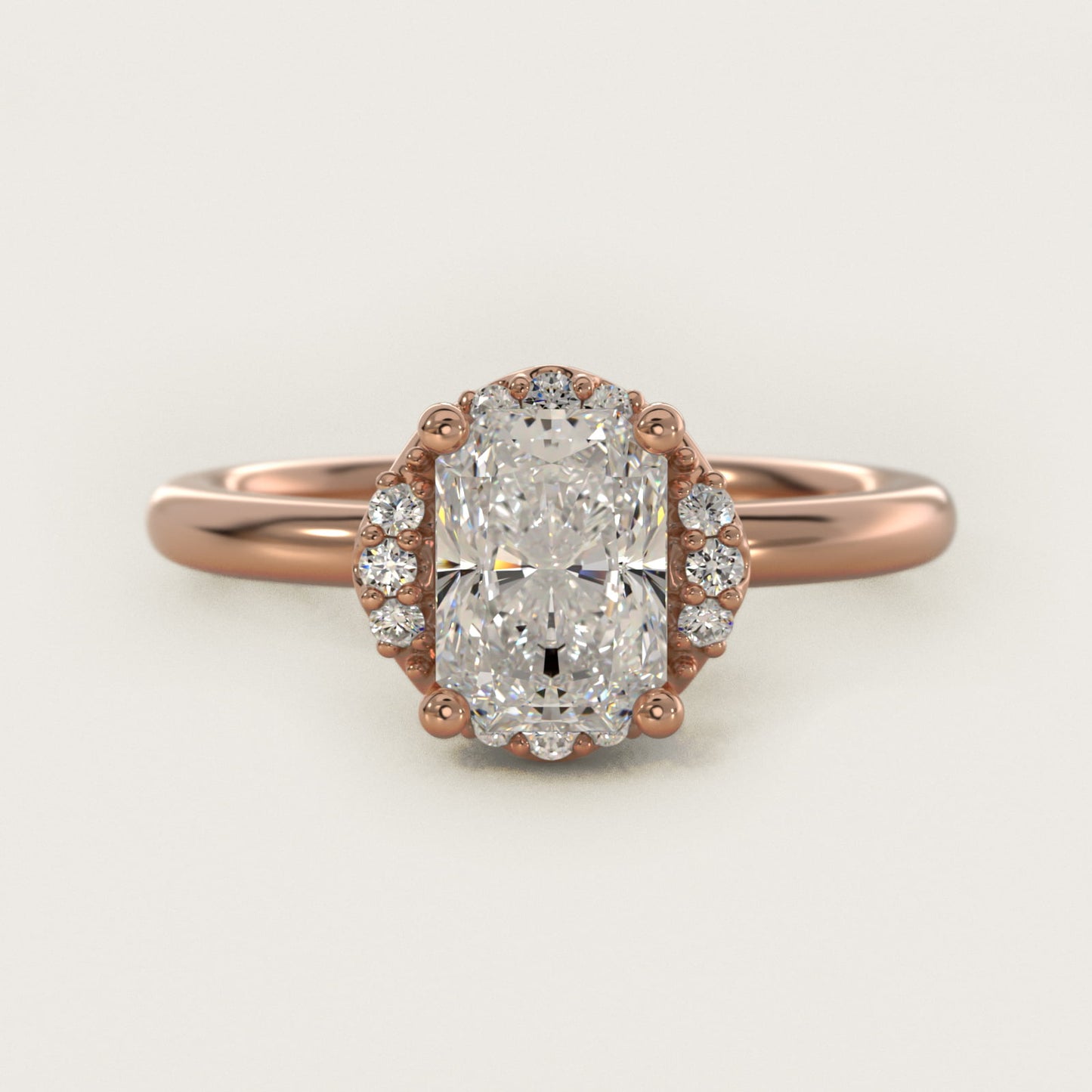 Petite Floral Halo Diamond Engagement Ring in 18k Rose Gold (1/10 ct. tw.) - Radiant Center