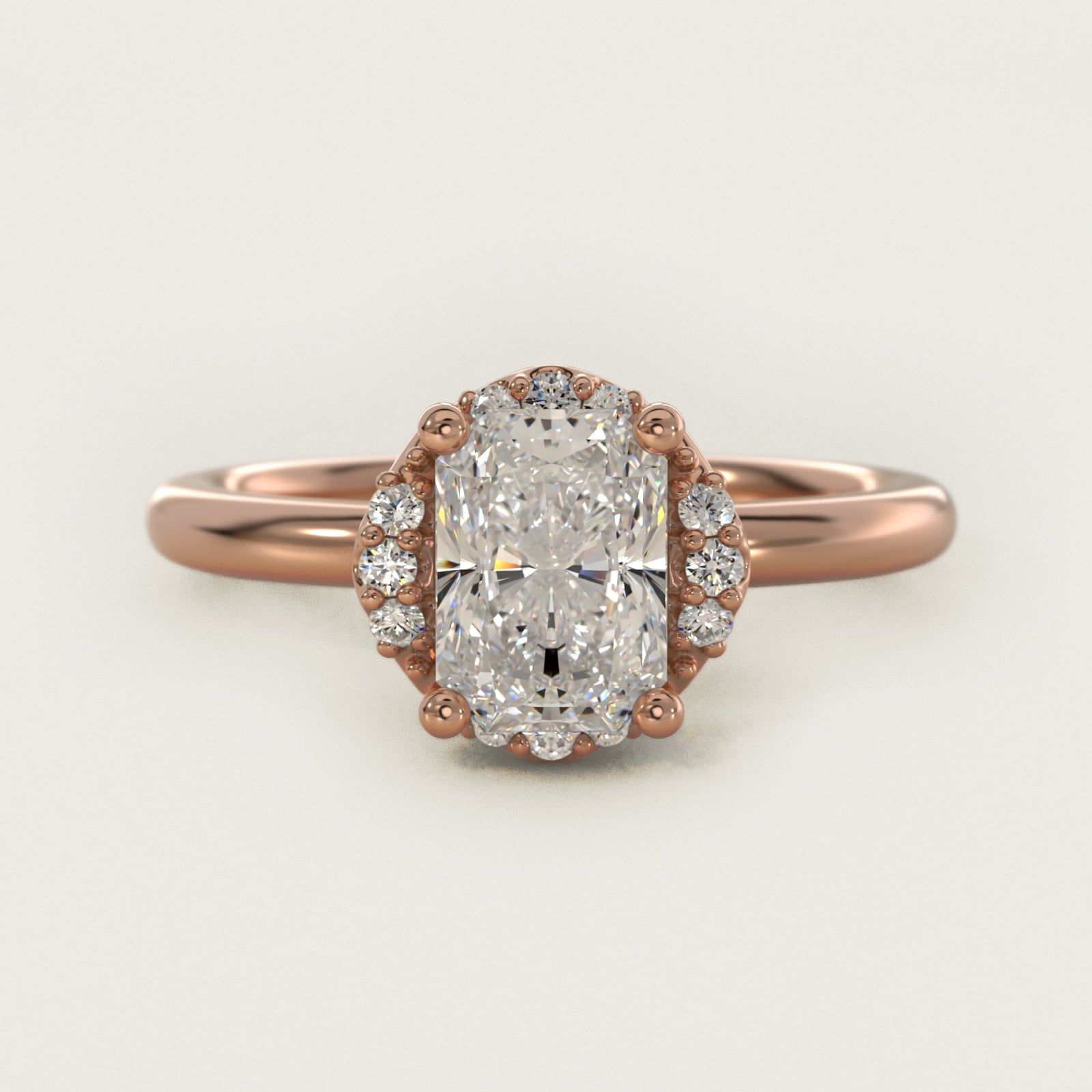 Petite Floral Halo Diamond Engagement Ring in 18k Rose Gold (1/10 ct. tw.) - Radiant Center