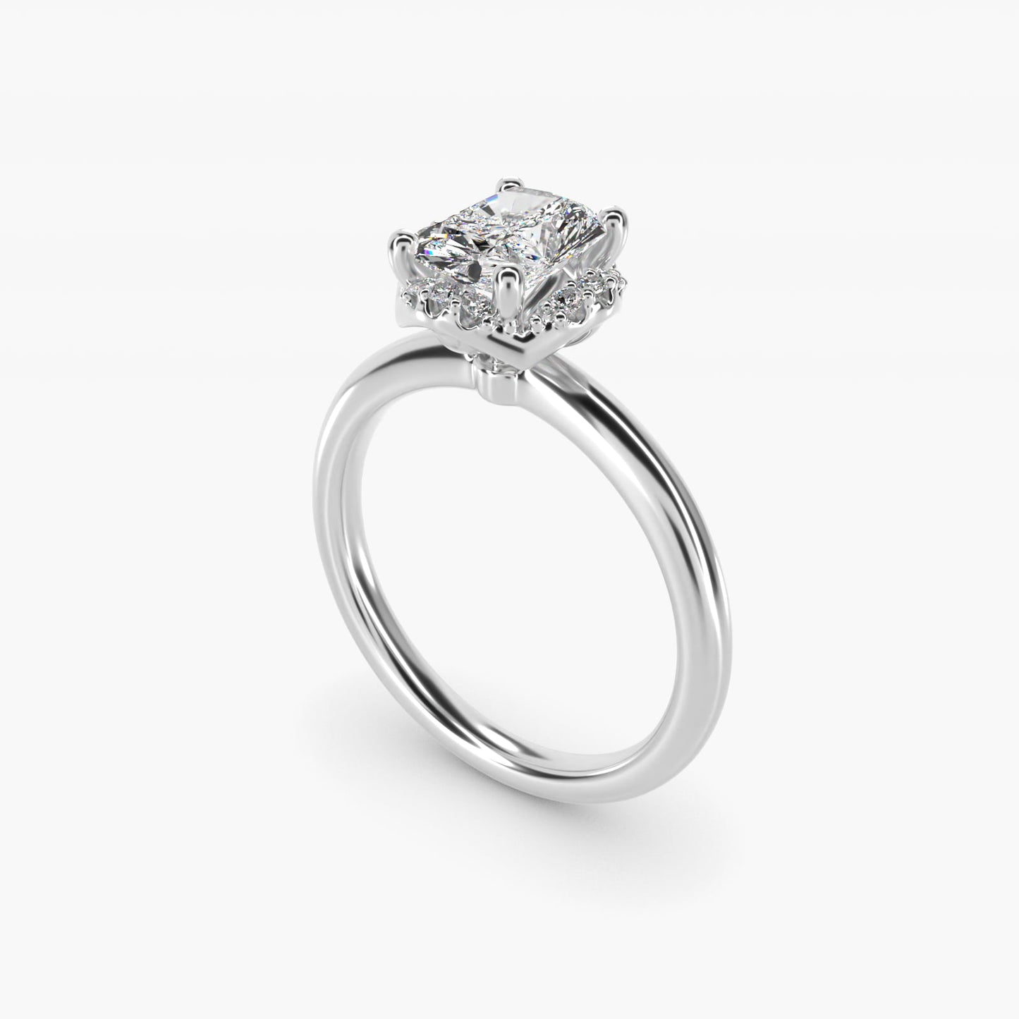 Petite Floral Halo Diamond Engagement Ring in 18k White Gold (1/10 ct. tw.) - Radiant Center