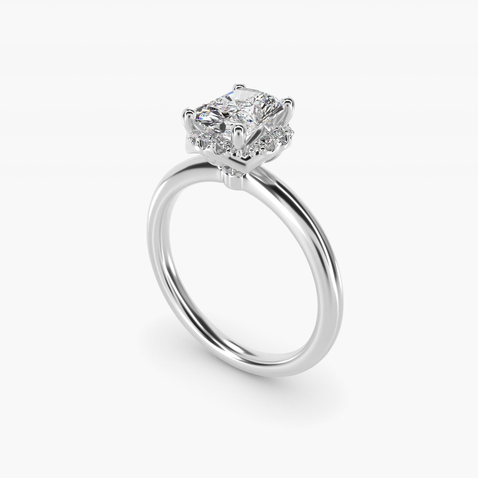 Petite Floral Halo Diamond Engagement Ring in 18k White Gold (1/10 ct. tw.) - Radiant Center