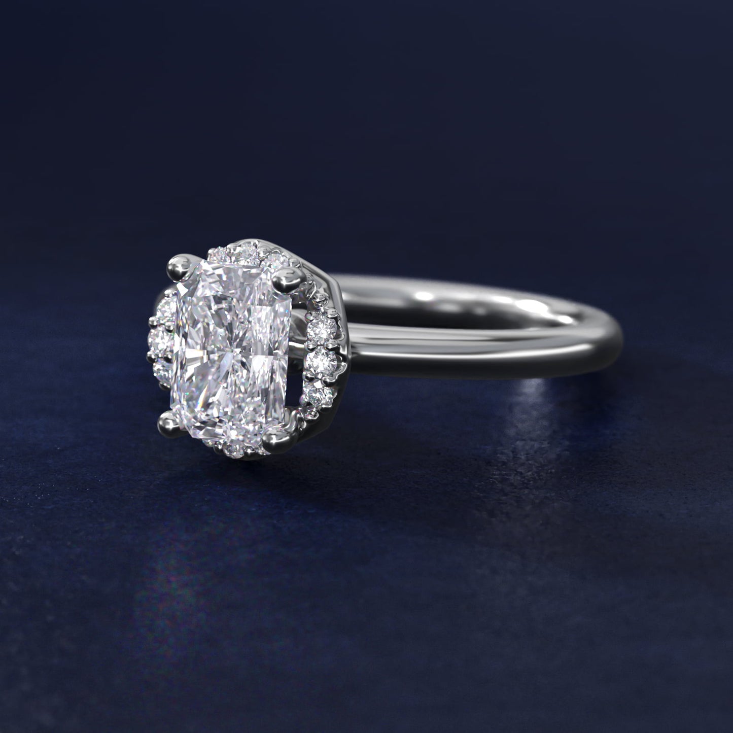Petite Floral Halo Diamond Engagement Ring in 14k White Gold (1/10 ct. tw.) - Radiant Center