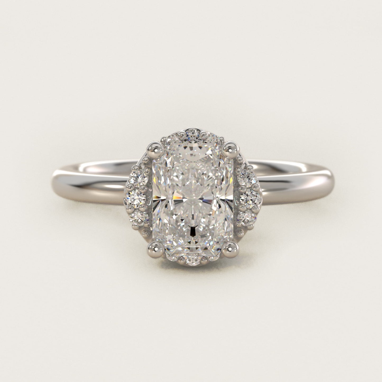 Petite Floral Halo Diamond Engagement Ring in 14k White Gold (1/10 ct. tw.) - Radiant Center