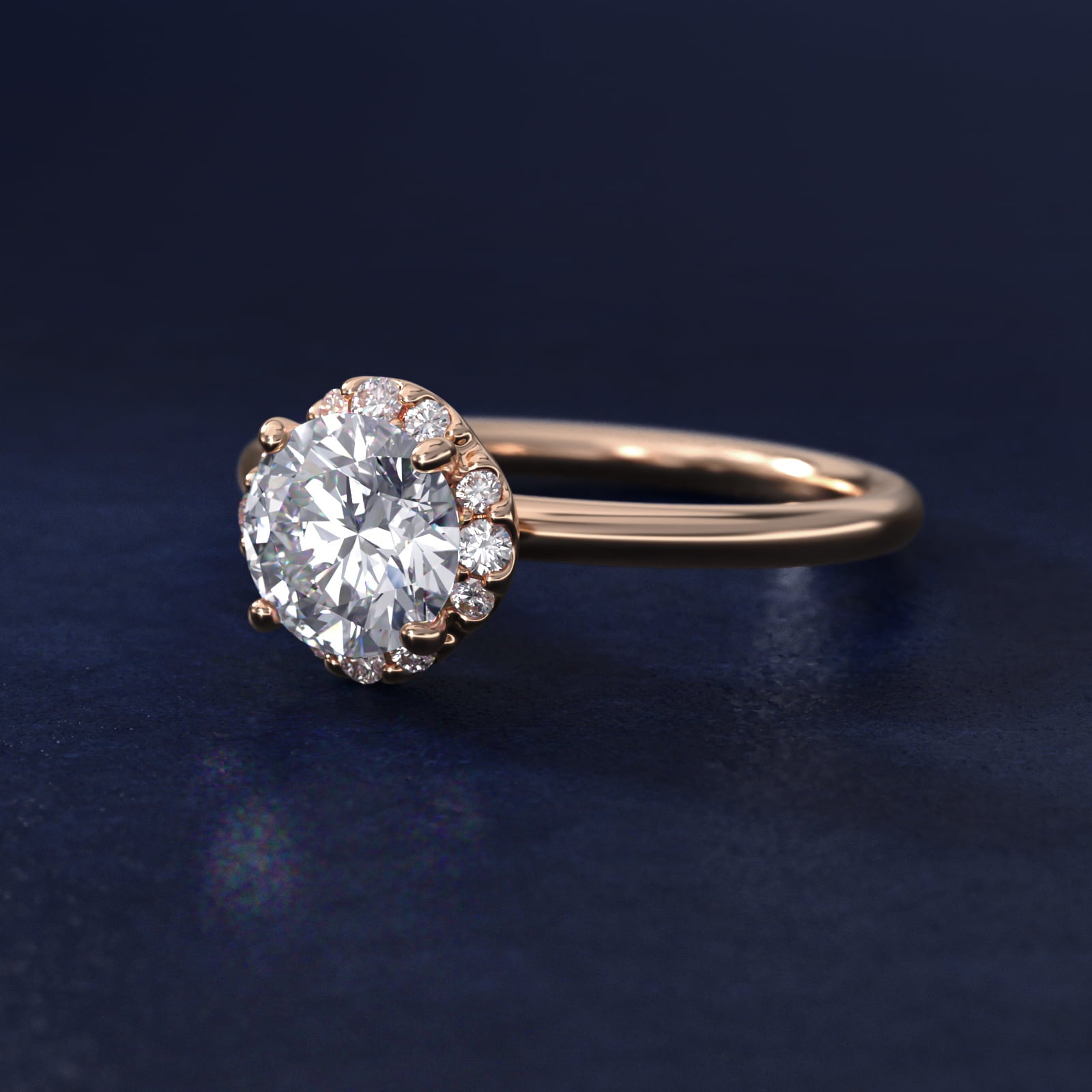 Petite Floral Halo Diamond Engagement Ring in 18k Rose Gold (1/10 ct. tw.) - Round Center