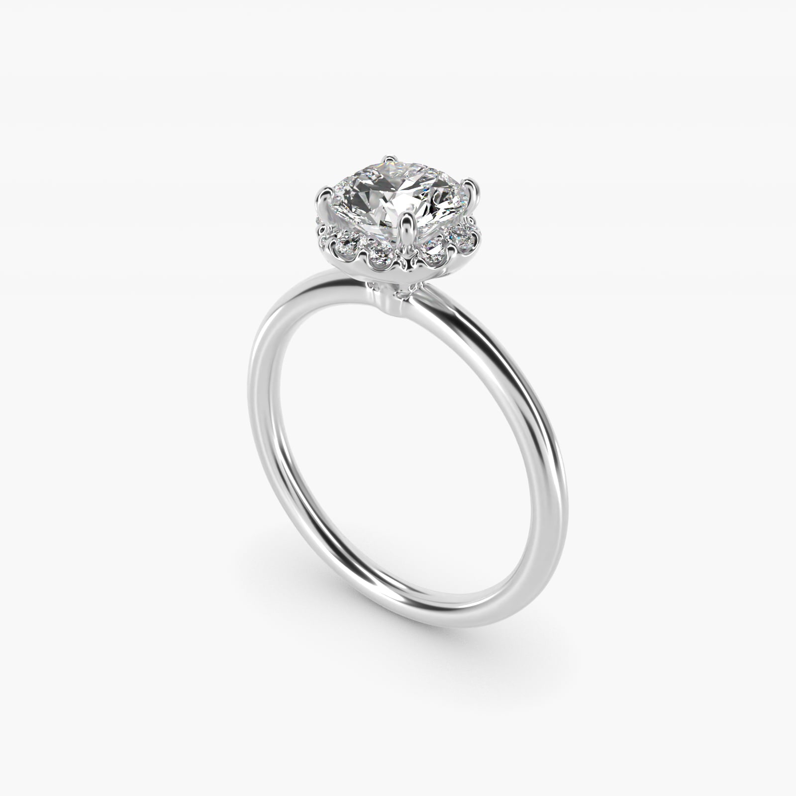 Petite Floral Halo Diamond Engagement Ring in 18k White Gold (1/10 ct. tw.) - Round Center
